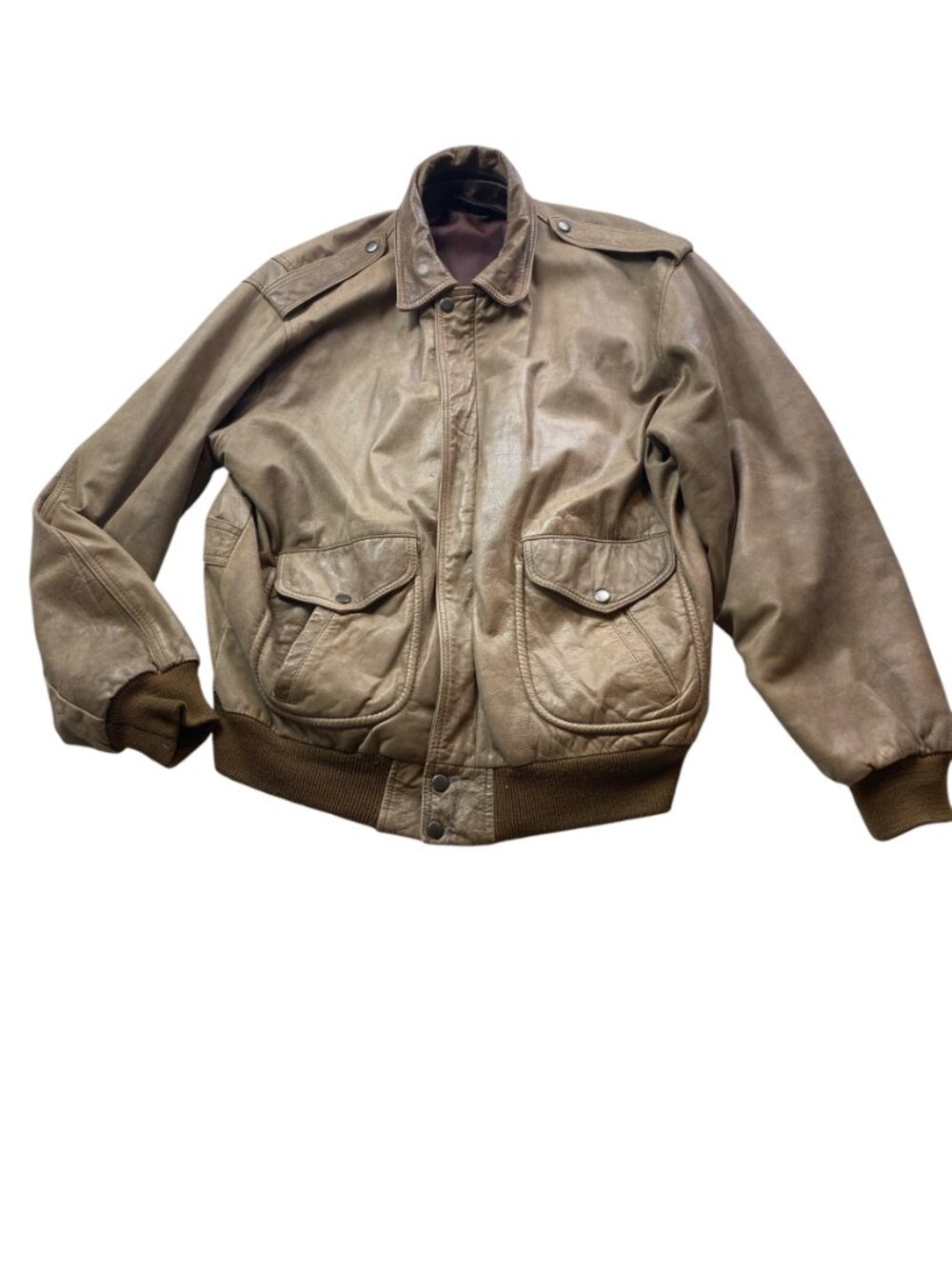 VTG Roundtree & Yorke Leather Bomber Flight Jacket‎ Mens L Tan-Brown #28T